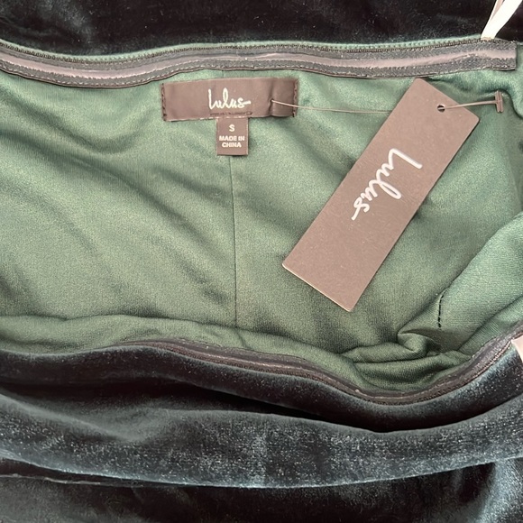 Lulu's Off the Shoulder Green Velvet Dress - Picture 7 of 9